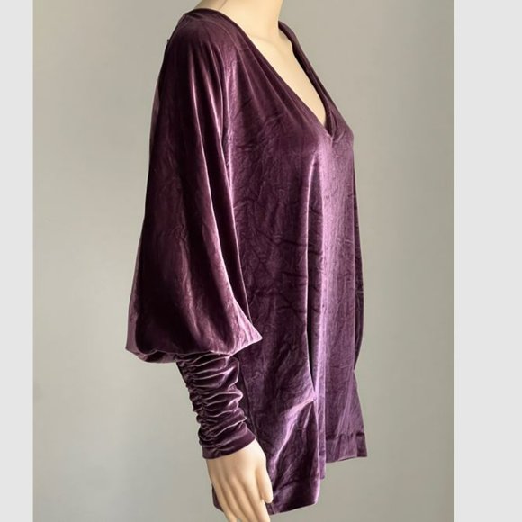La Rok Purple Velvet Rocker Chic Drapey Oversized Y2K Tunic Top XS NWOT Rare - Picture 4 of 10